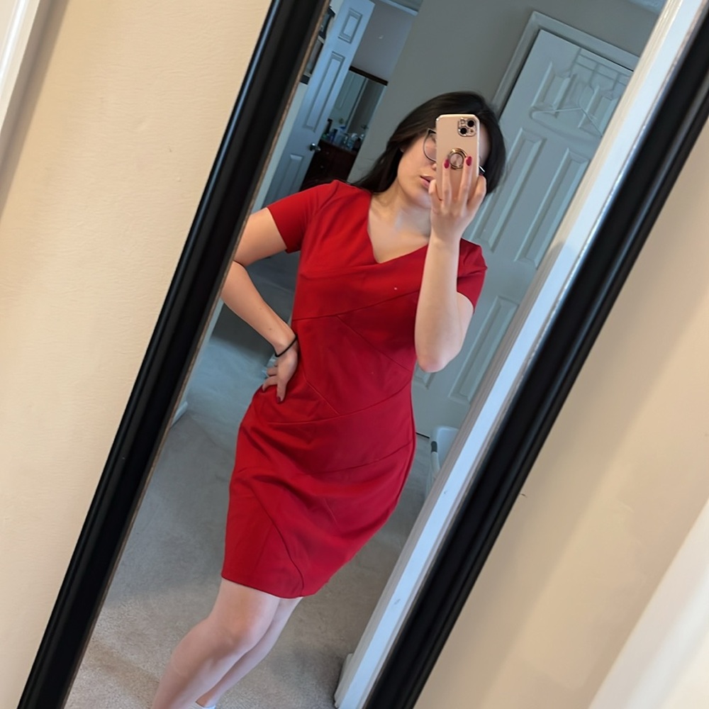 Red V Neck Mini Dress
